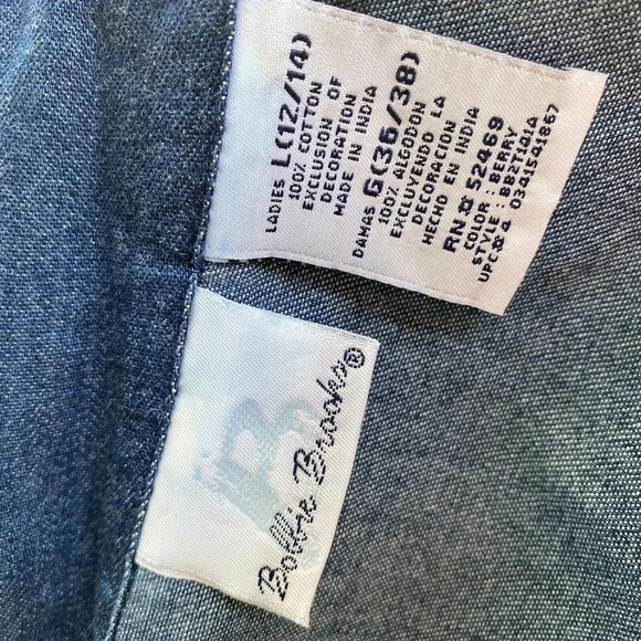 VTG Y2K Bobbie Brooks Denim Artsy Embroidery Sleeveless Full Zip Shirt Women L - Picture 3 of 6